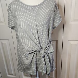 Umgee Gray and White Striped Knot Top, Size Large, EC